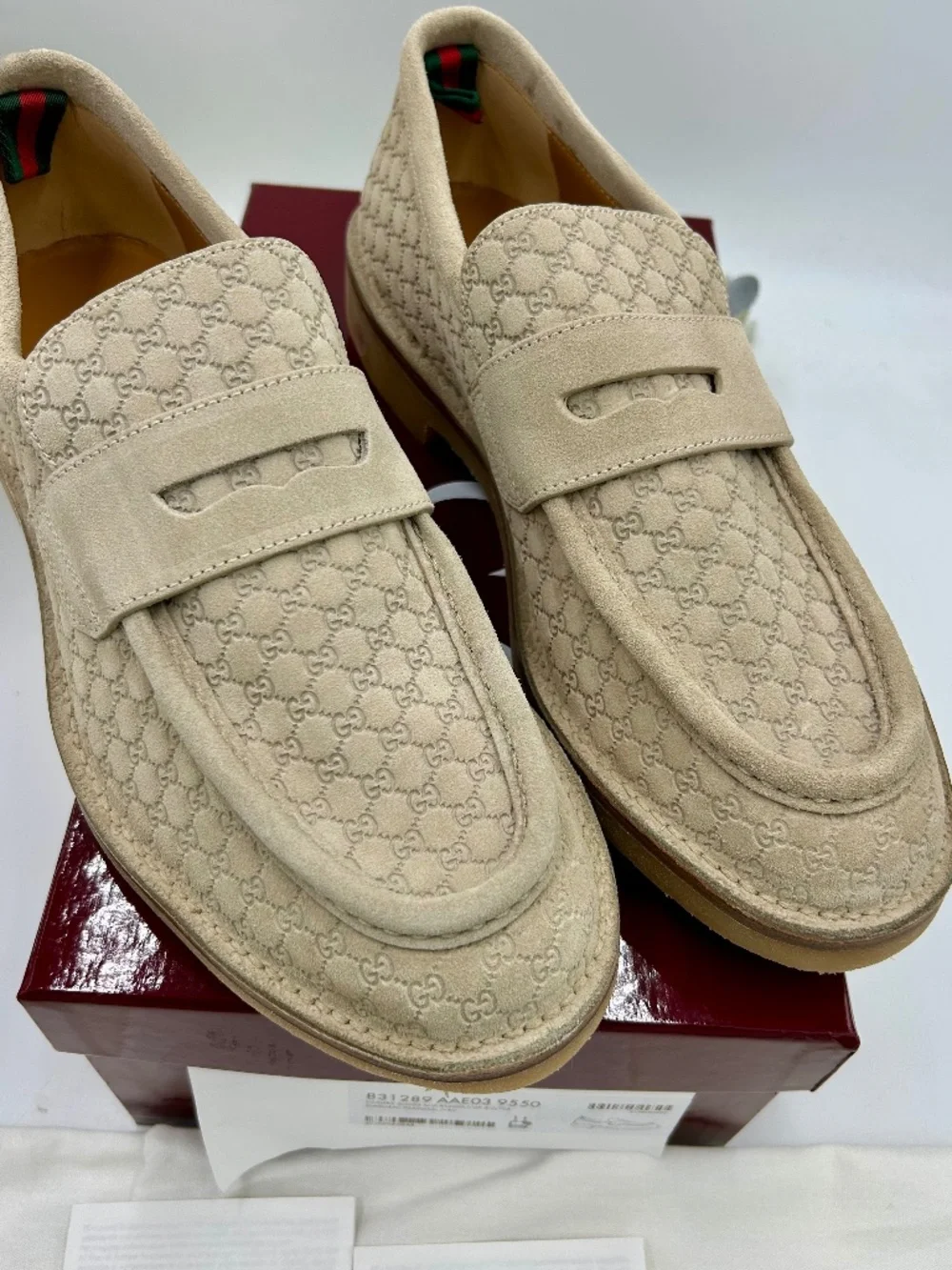 ********************Men’s Gucci Suede Web Loafers. Size 11/fits 11.5 US.